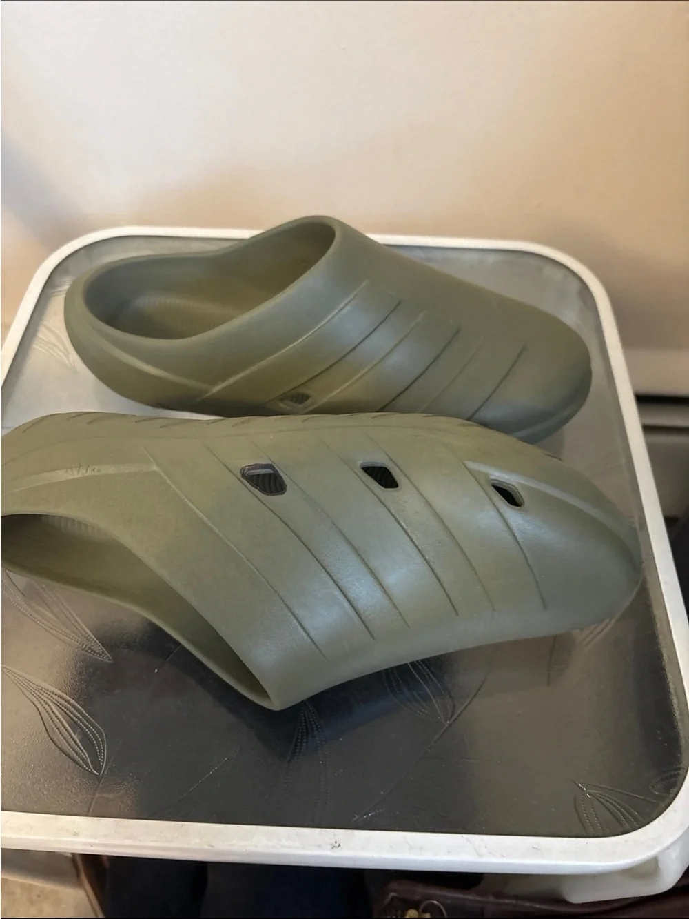 adidas Olive Green Slip-On Clogs men 10 USA